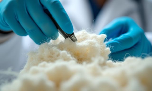 Close up of high quality textile fibers under analysis